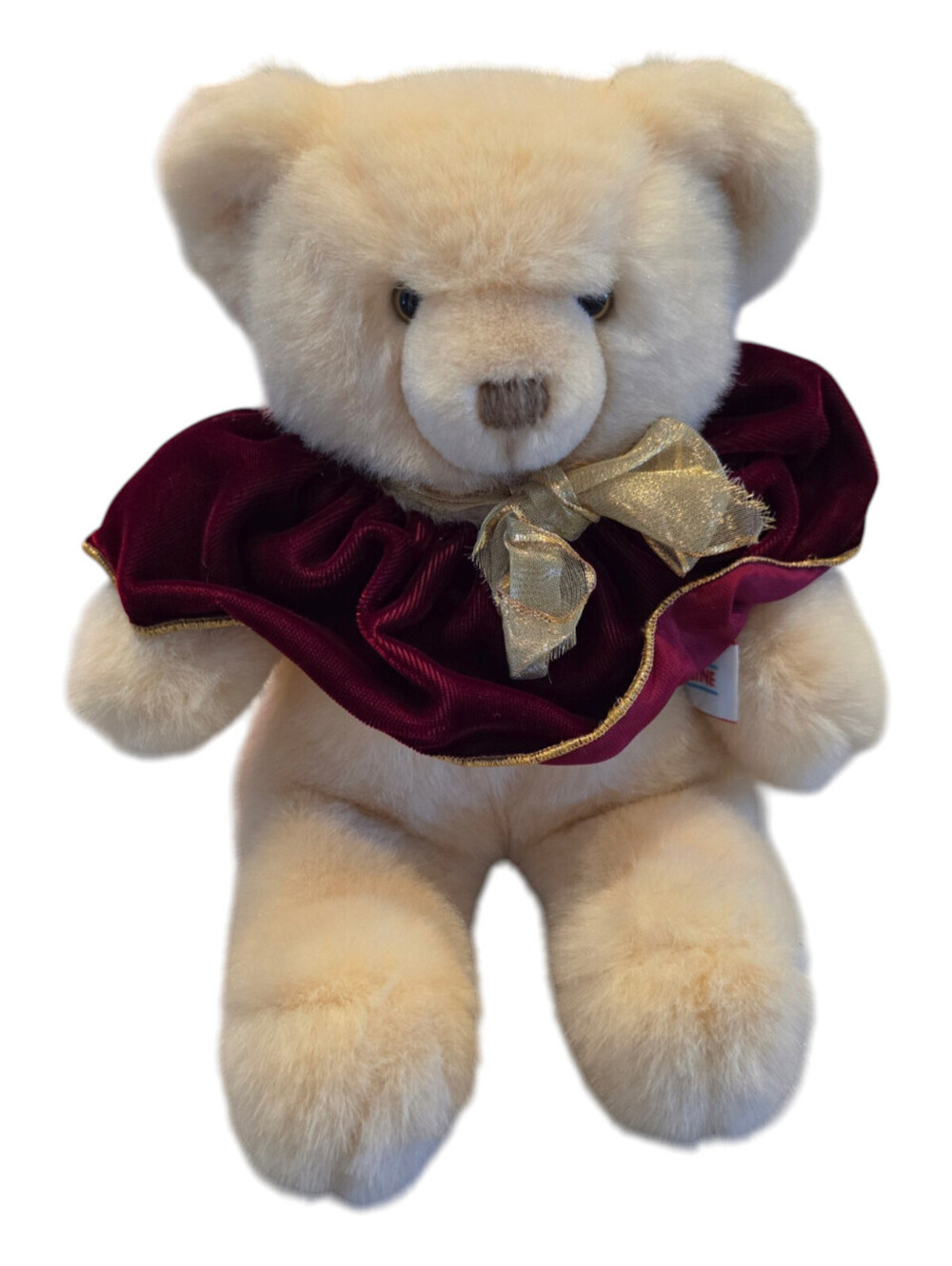 Vtg 1980s Heartline Plush Stuffed Animal Teddy Bear w/ Velvet Collar Holiday